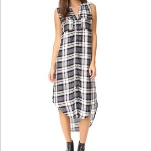 Cupcakes and Cashmere Plaid midi Button Down Shirt dress High low hem Size Small